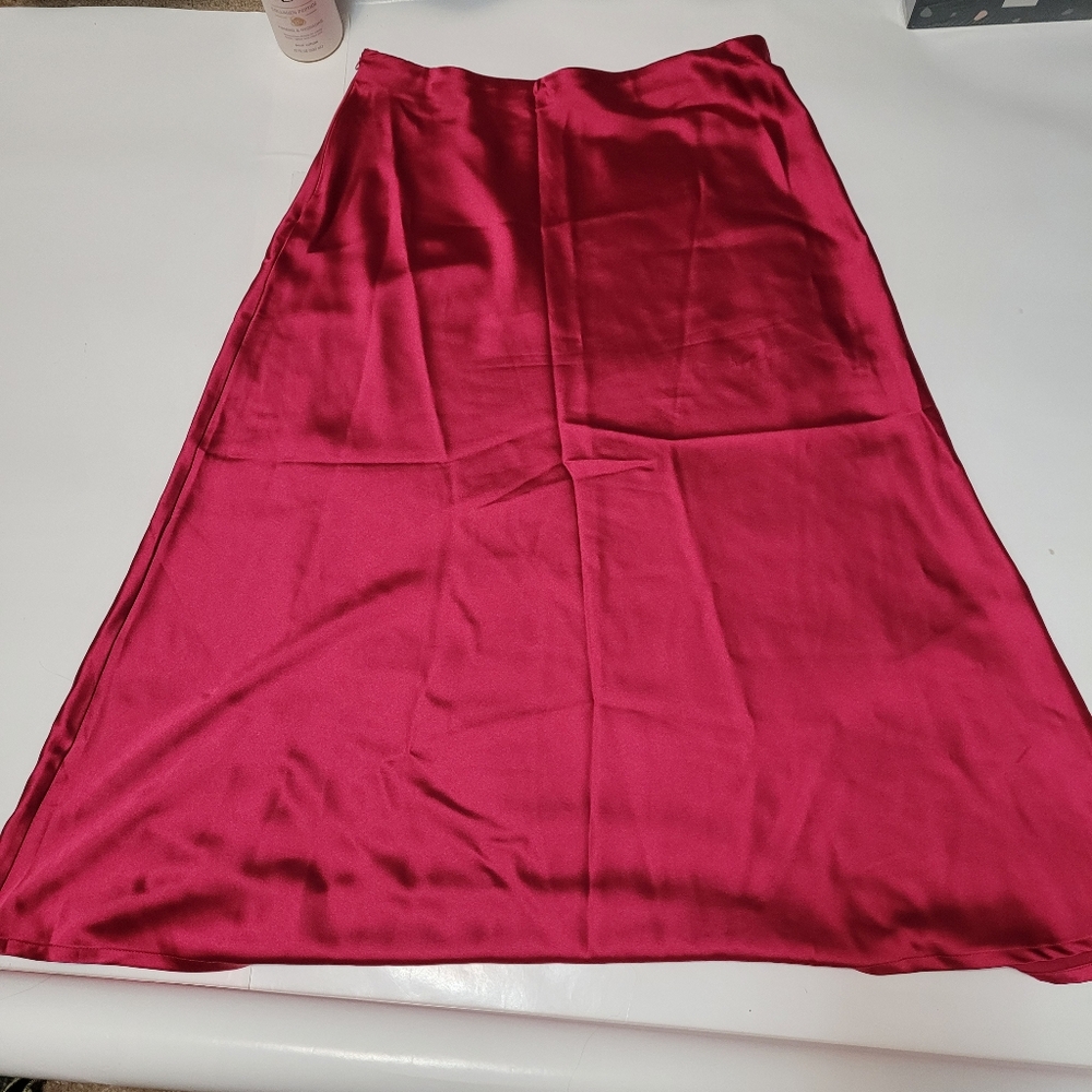 Hot pink satin midi skirt
